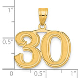 Polished Etched Number 30 Charm Pendant in Real 14k Yellow Gold