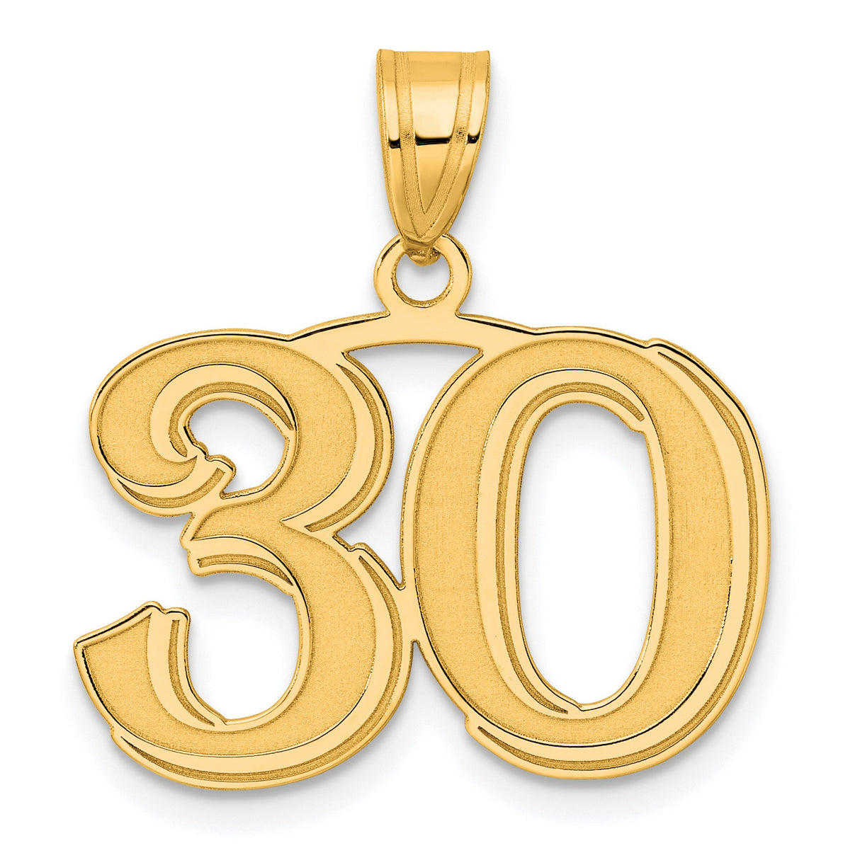 Polished Etched Number 30 Charm Pendant in Real 14k Yellow Gold