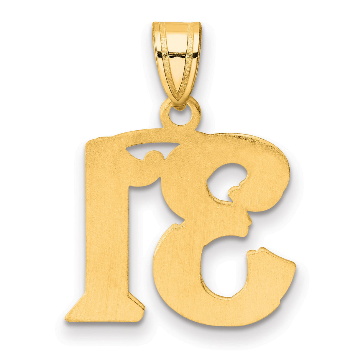 Polished Etched Number 31 Charm Pendant in Real 14k Yellow Gold