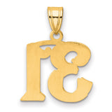 Polished Etched Number 31 Charm Pendant in Real 14k Yellow Gold