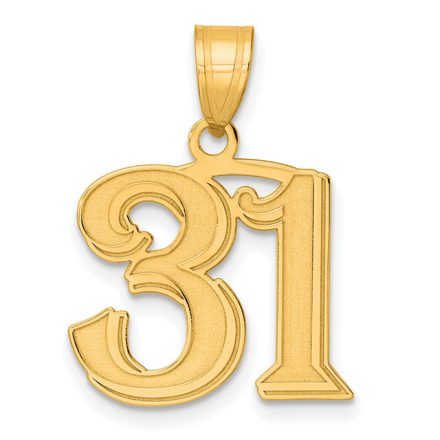 Polished Etched Number 31 Charm Pendant in Real 14k Yellow Gold