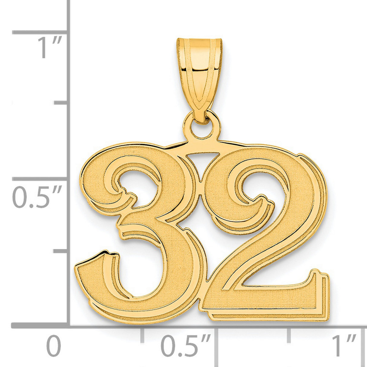 Polished Etched Number 32 Charm Pendant in Real 14k Yellow Gold