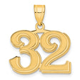 Polished Etched Number 32 Charm Pendant in Real 14k Yellow Gold