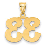 Polished Etched Number 33 Charm Pendant in Real 14k Yellow Gold