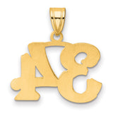 Polished Etched Number 34 Charm Pendant in Real 14k Yellow Gold