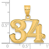Polished Etched Number 34 Charm Pendant in Real 14k Yellow Gold