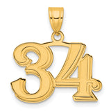 Polished Etched Number 34 Charm Pendant in Real 14k Yellow Gold