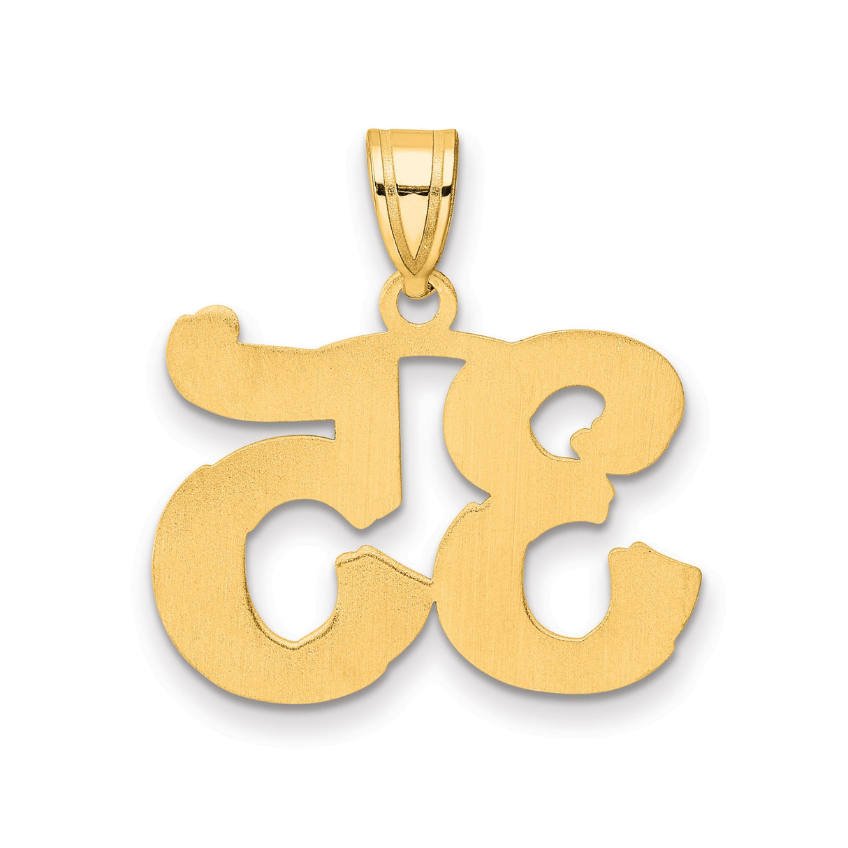 14k Yellow Gold Number 35 Pendant, Polished Vintage Style Numerals, Unisex Sports Charm