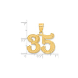 14k Yellow Gold Number 35 Pendant, Polished Vintage Style Numerals, Unisex Sports Charm