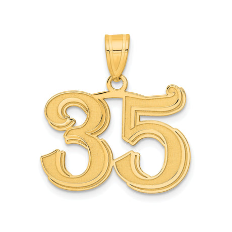 14k Yellow Gold Number 35 Pendant, Polished Vintage Style Numerals, Unisex Sports Charm