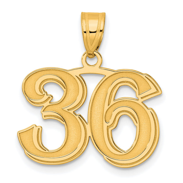 Polished Etched Number 36 Charm Pendant in Real 14k Yellow Gold