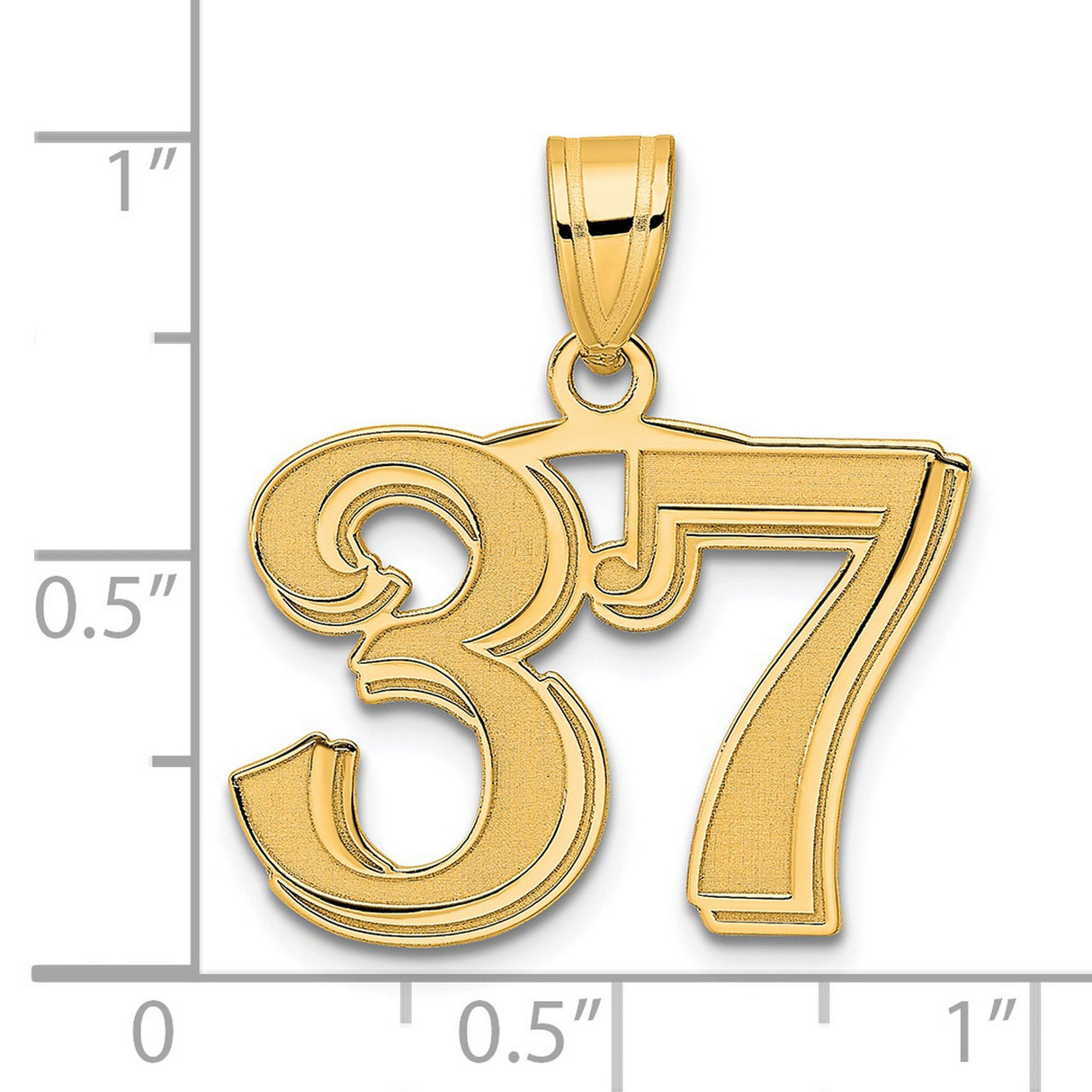 Polished Etched Number 37 Charm Pendant in Real 14k Yellow Gold