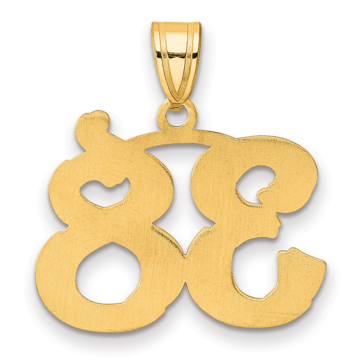 Polished Etched Number 38 Charm Pendant in Real 14k Yellow Gold