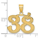 Polished Etched Number 38 Charm Pendant in Real 14k Yellow Gold