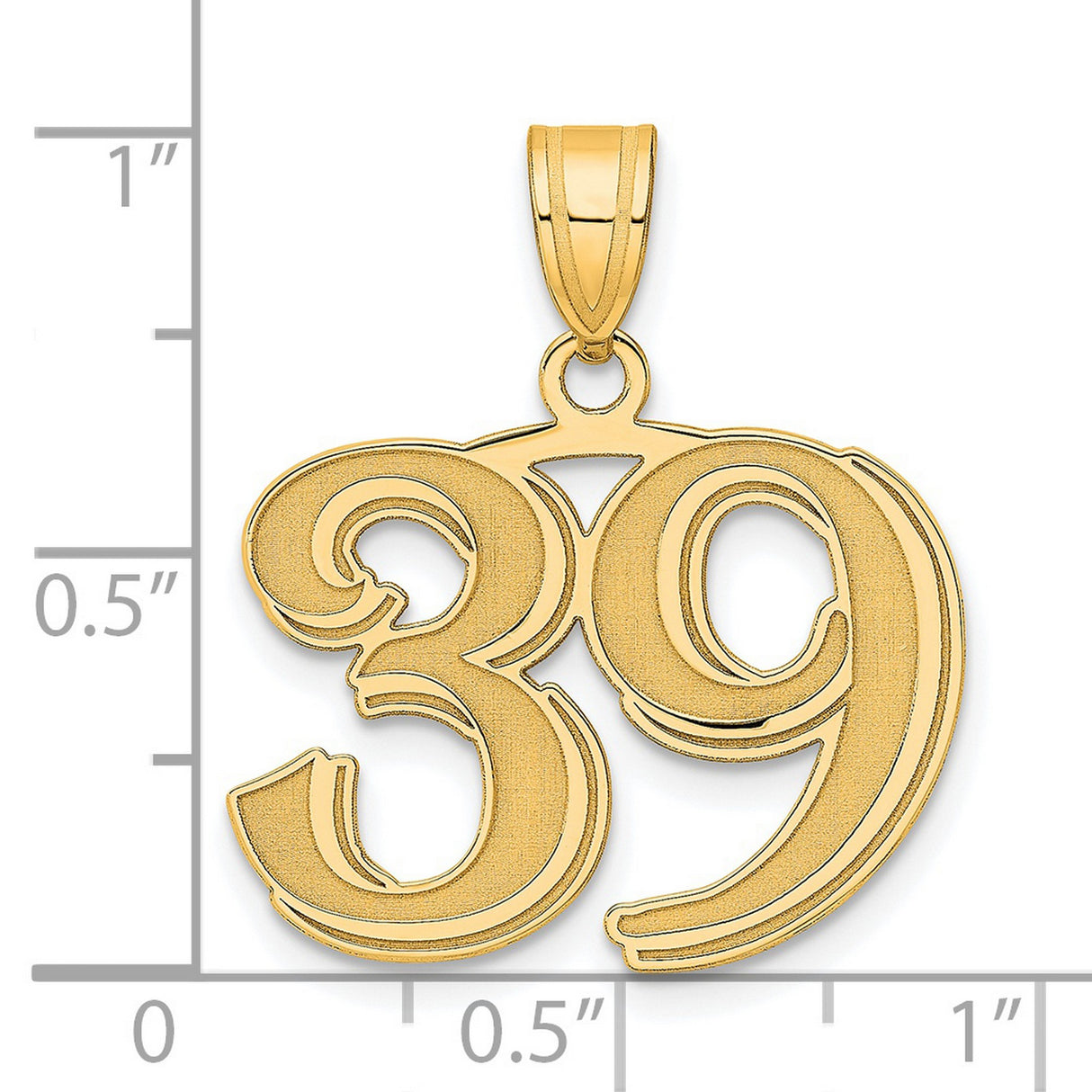 Polished Etched Number 39 Charm Pendant in Real 14k Yellow Gold
