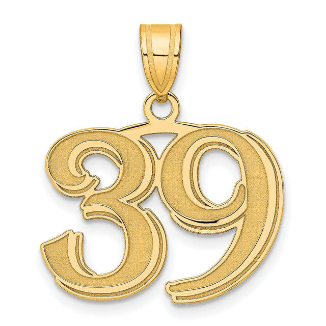 Polished Etched Number 39 Charm Pendant in Real 14k Yellow Gold