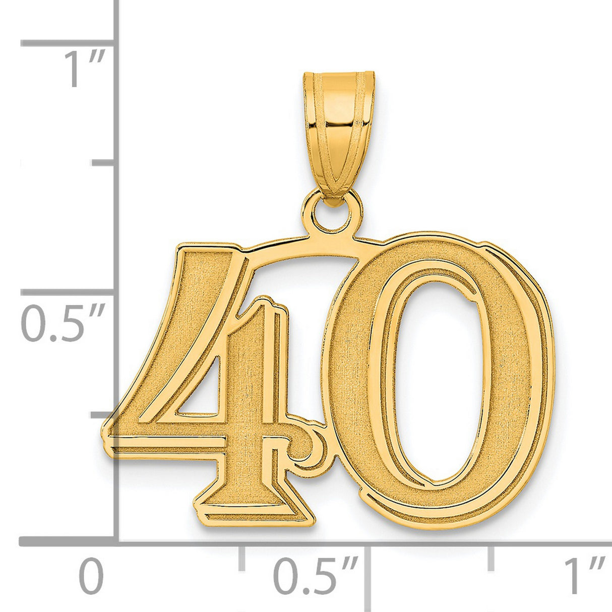 Polished Etched Number 40 Charm Pendant in Real 14k Yellow Gold