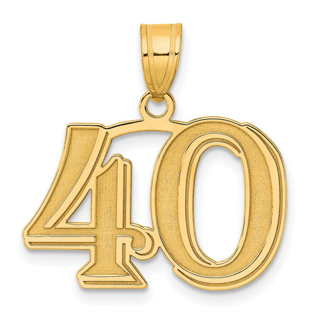 Polished Etched Number 40 Charm Pendant in Real 14k Yellow Gold