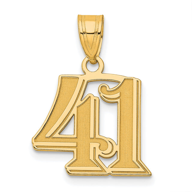 14k Yellow Gold Number 41 Pendant, Bold Font Milestone Charm for Men or Women