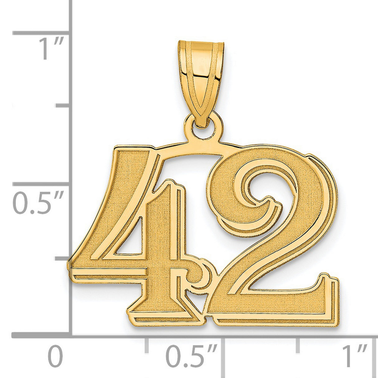 Polished Etched Number 42 Charm Pendant in Real 14k Yellow Gold