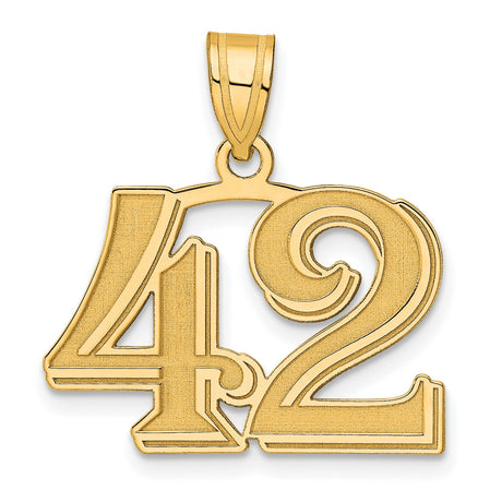 Polished Etched Number 42 Charm Pendant in Real 14k Yellow Gold