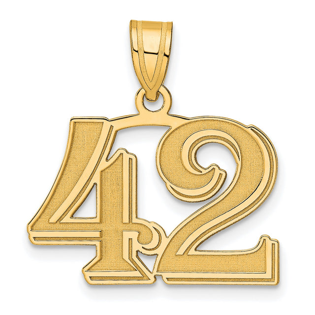 Polished Etched Number 42 Charm Pendant in Real 14k Yellow Gold