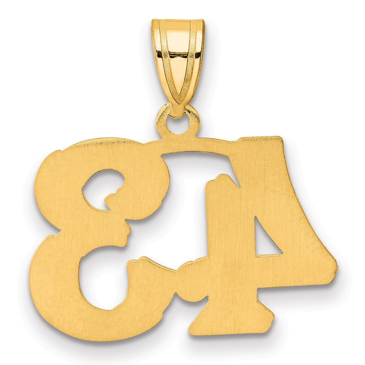 Polished Etched Number 43 Charm Pendant in Real 14k Yellow Gold