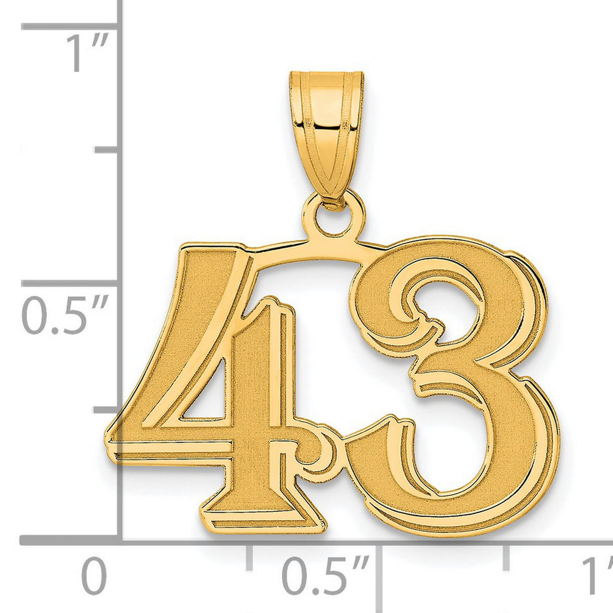 Polished Etched Number 43 Charm Pendant in Real 14k Yellow Gold
