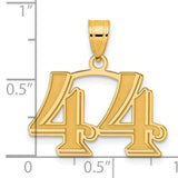 Polished Etched Number 44 Charm Pendant in Real 14k Yellow Gold