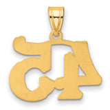 14k Yellow Gold Number 45 Pendant, Bold Etched Numerals with Textured Finish, Unisex Sports Charm