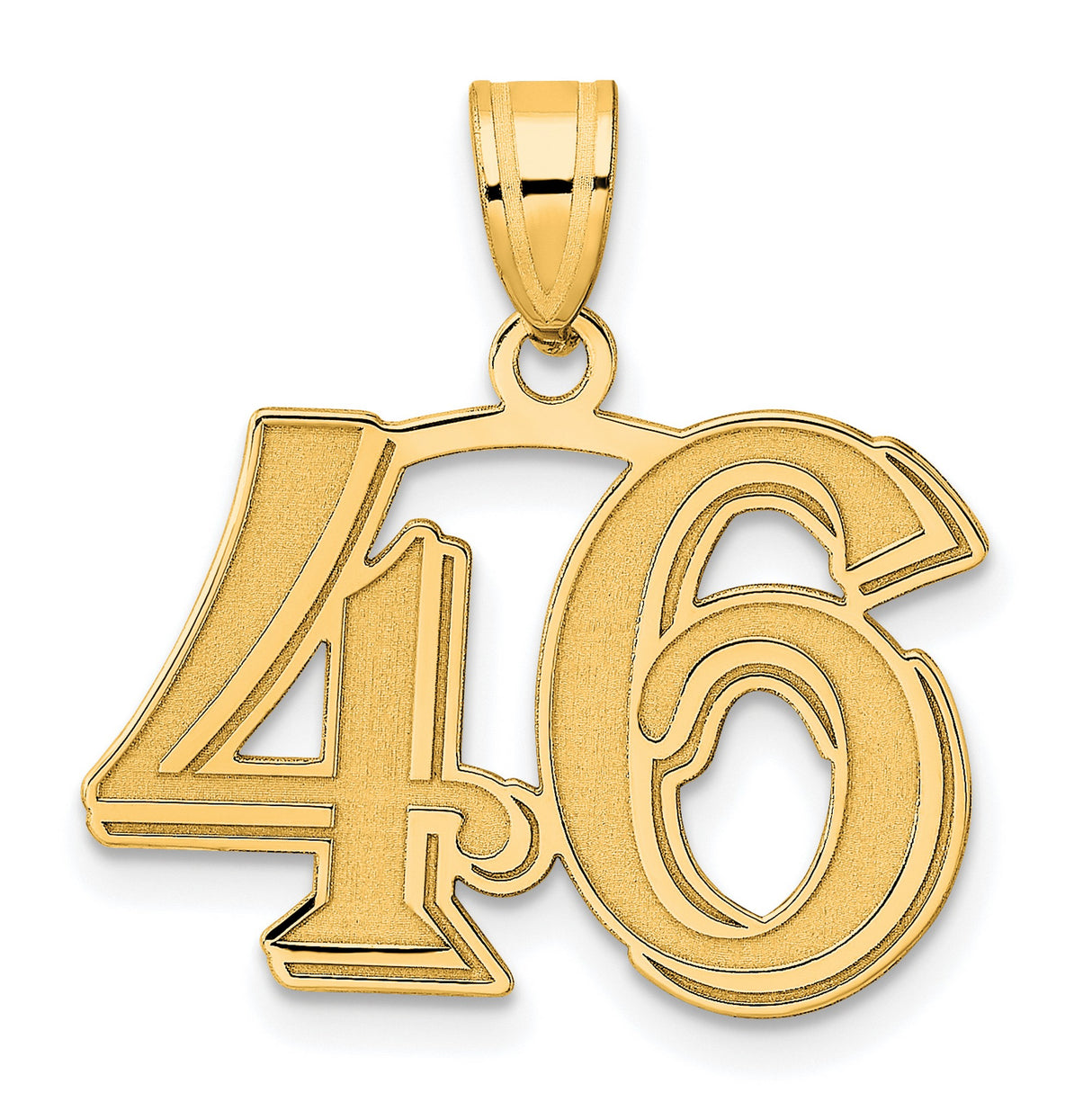 Polished Etched Number 46 Charm Pendant in Real 14k Yellow Gold