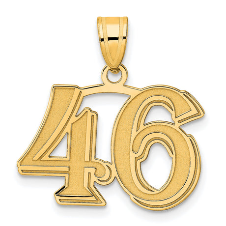 Polished Etched Number 46 Charm Pendant in Real 14k Yellow Gold