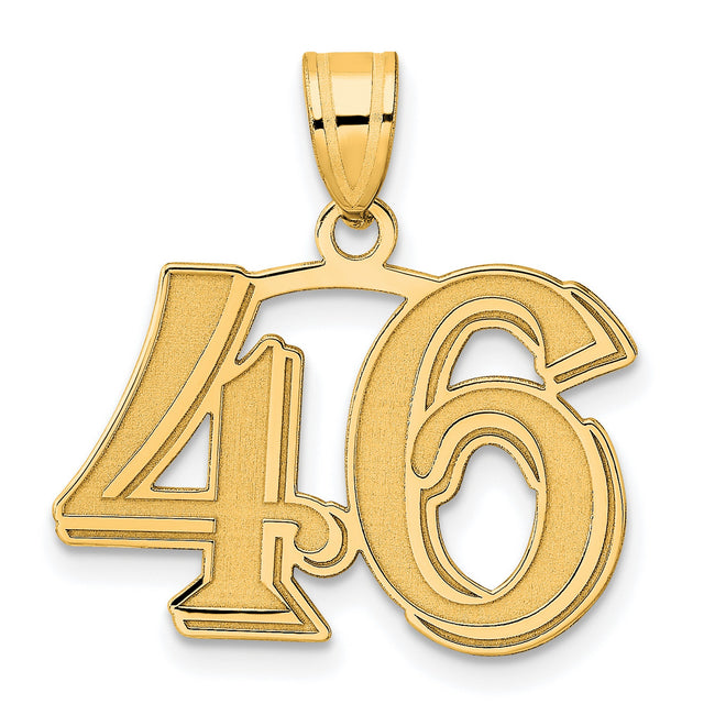 Polished Etched Number 46 Charm Pendant in Real 14k Yellow Gold