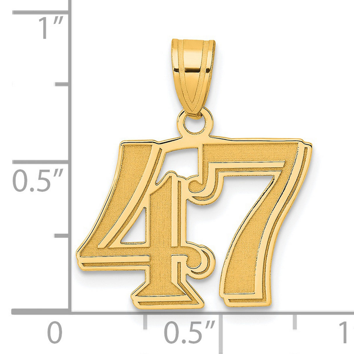 Polished Etched Number 47 Charm Pendant in Real 14k Yellow Gold