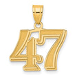 Polished Etched Number 47 Charm Pendant in Real 14k Yellow Gold