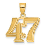 Polished Etched Number 47 Charm Pendant in Real 14k Yellow Gold