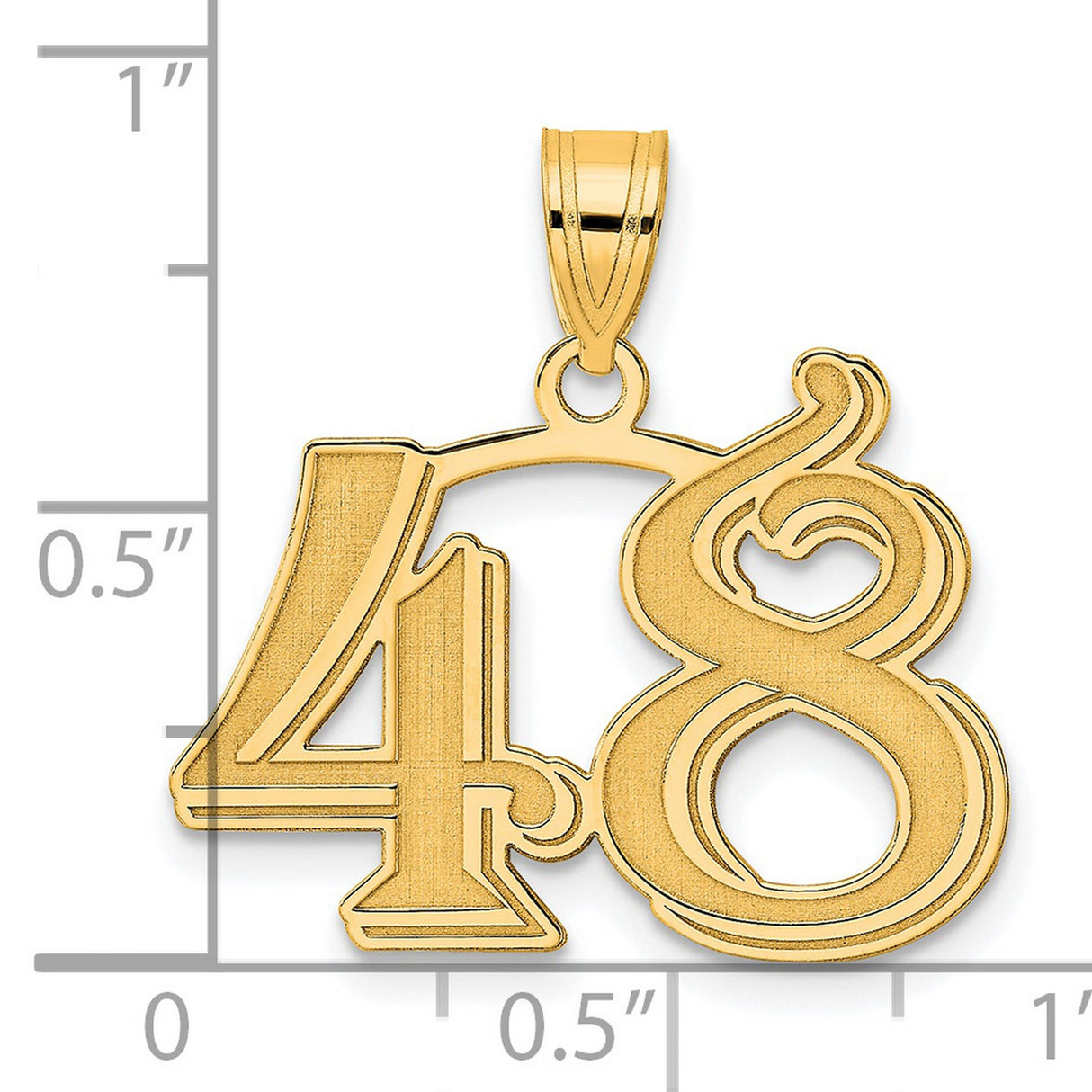 Polished Etched Number 48 Charm Pendant in Real 14k Yellow Gold
