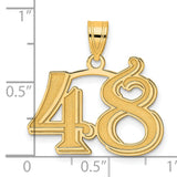 Polished Etched Number 48 Charm Pendant in Real 14k Yellow Gold