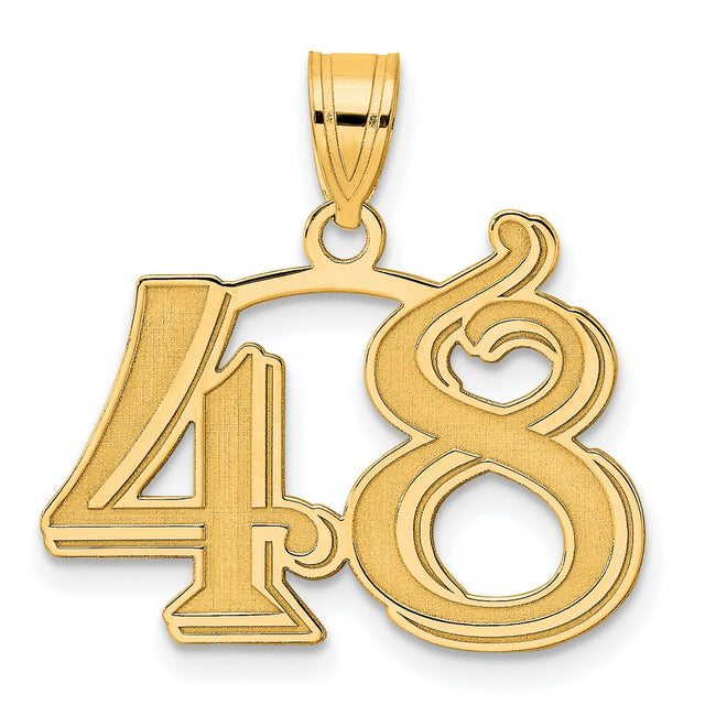 Polished Etched Number 48 Charm Pendant in Real 14k Yellow Gold