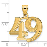 Polished Etched Number 49 Charm Pendant in Real 14k Yellow Gold