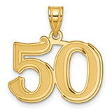 Polished Etched Number 50 Charm Pendant in Real 14k Yellow Gold