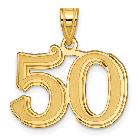 Polished Etched Number 50 Charm Pendant in Real 14k Yellow Gold
