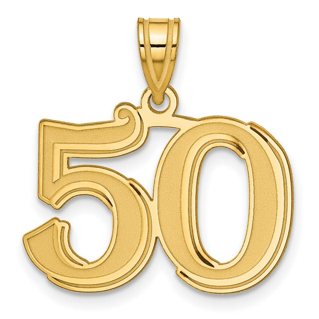 Polished Etched Number 50 Charm Pendant in Real 14k Yellow Gold