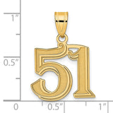 Polished Etched Number 51 Charm Pendant in Real 14k Yellow Gold