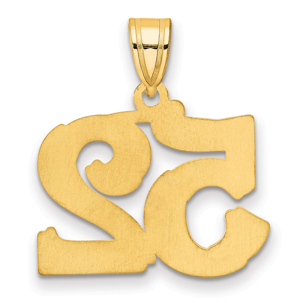 Polished Etched Number 52 Charm Pendant in Real 14k Yellow Gold