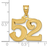 Polished Etched Number 52 Charm Pendant in Real 14k Yellow Gold