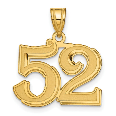 Polished Etched Number 52 Charm Pendant in Real 14k Yellow Gold
