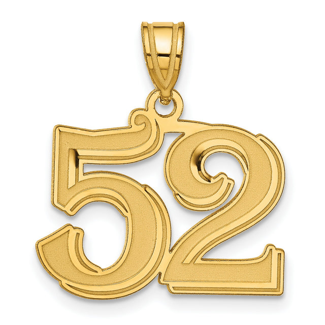 Polished Etched Number 52 Charm Pendant in Real 14k Yellow Gold
