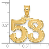 Polished Etched Number 53 Charm Pendant in Real 14k Yellow Gold