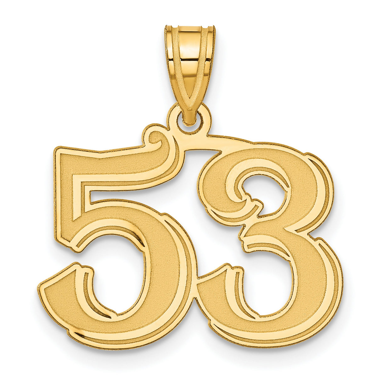 Polished Etched Number 53 Charm Pendant in Real 14k Yellow Gold